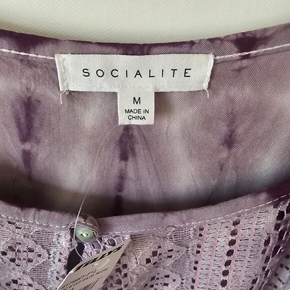 Socialite Purple Tie-Dye Crochet Cold Shoulder Dress Size M - Picture 4 of 5